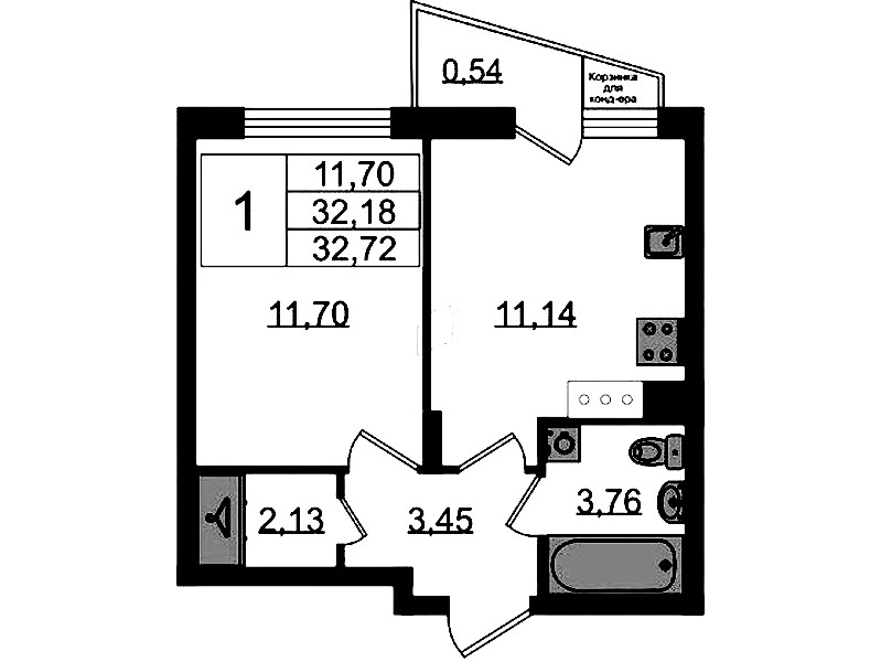 1-комнатная квартира 32.72 м², 5/11 эт., ЖК «VEREN NORT Сертолово»